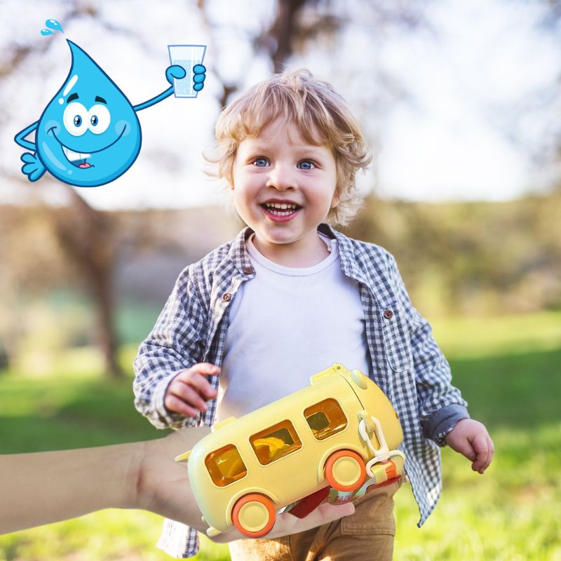 GOURDE-enfant-voiture-paille-silicone-500ml-autobus-scolaire-jaune-jouet-bouteille-d-eau