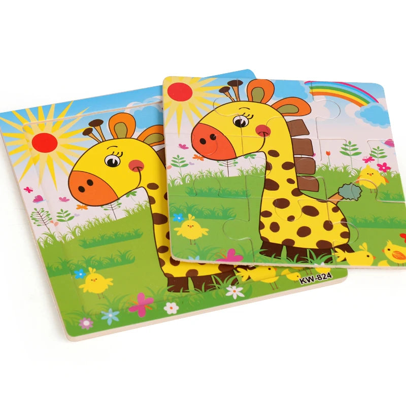 Puzzle en bois pour enfants, 12/9 pièces, véhicule de dessin animé, animaux, apprentissage, jouets éducatifs, cadeau pour enfants, offre spéciale