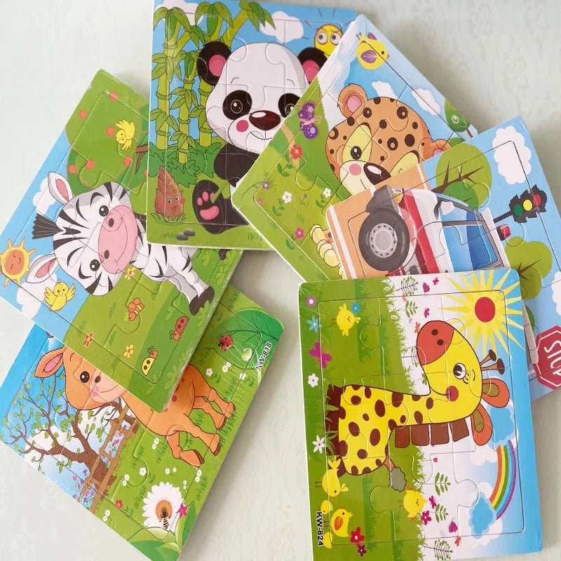 Puzzle en bois pour enfants, 12/9 pièces, véhicule de dessin animé, animaux, apprentissage, jouets éducatifs, cadeau pour enfants, offre spéciale