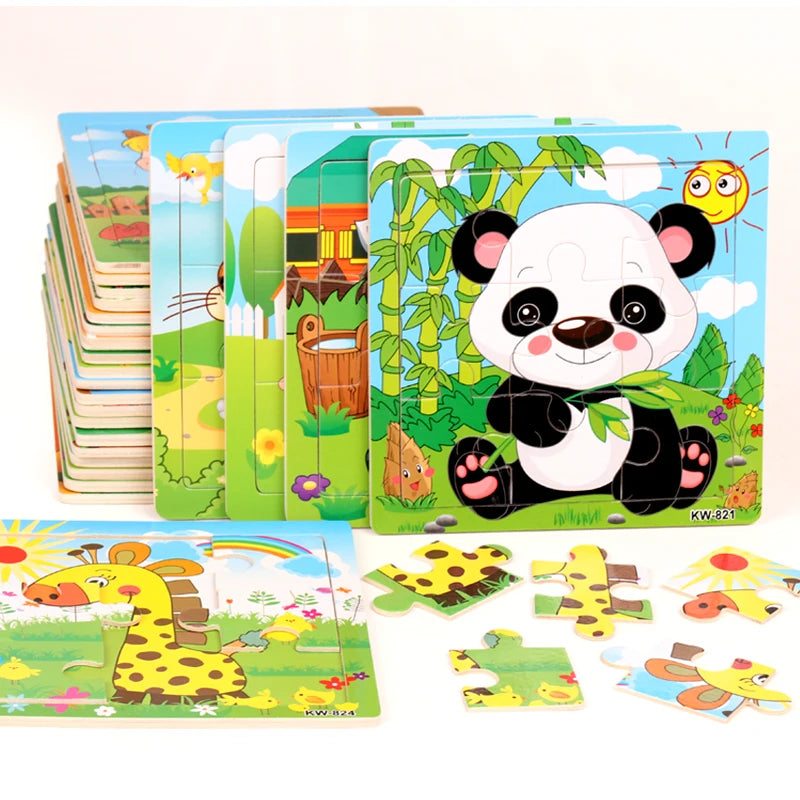 Puzzle en bois pour enfants, 12/9 pièces, véhicule de dessin animé, animaux, apprentissage, jouets éducatifs, cadeau pour enfants, offre spéciale