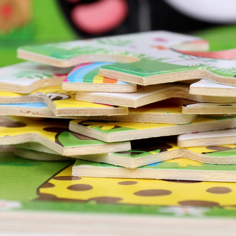 Puzzle en bois pour enfants, 12/9 pièces, véhicule de dessin animé, animaux, apprentissage, jouets éducatifs, cadeau pour enfants, offre spéciale