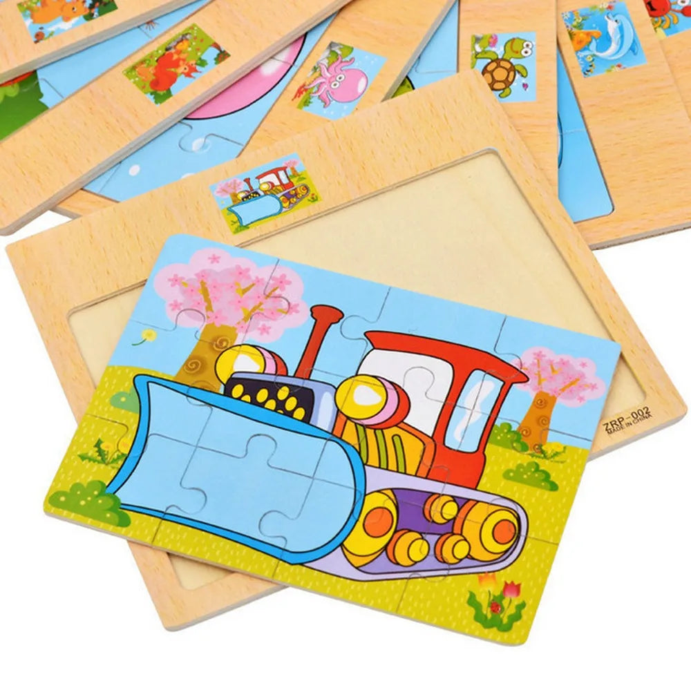 Puzzle en bois pour enfants, 12/9 pièces, véhicule de dessin animé, animaux, apprentissage, jouets éducatifs, cadeau pour enfants, offre spéciale