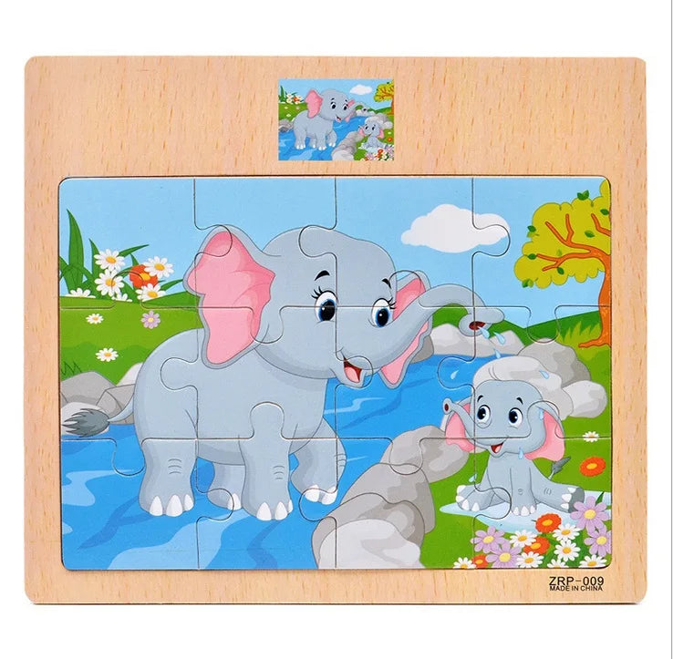 Puzzle en bois pour enfants, 12/9 pièces, véhicule de dessin animé, animaux, apprentissage, jouets éducatifs, cadeau pour enfants, offre spéciale