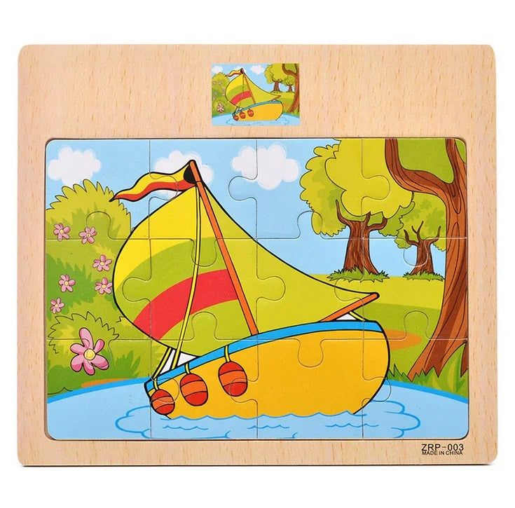 Puzzle en bois pour enfants, 12/9 pièces, véhicule de dessin animé, animaux, apprentissage, jouets éducatifs, cadeau pour enfants, offre spéciale