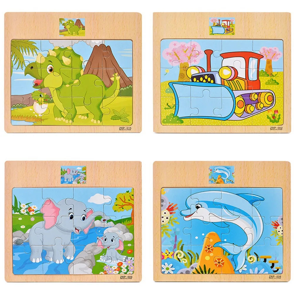 Puzzle en bois pour enfants, 12/9 pièces, véhicule de dessin animé, animaux, apprentissage, jouets éducatifs, cadeau pour enfants, offre spéciale