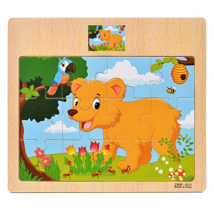 Puzzle en bois pour enfants, 12/9 pièces, véhicule de dessin animé, animaux, apprentissage, jouets éducatifs, cadeau pour enfants, offre spéciale