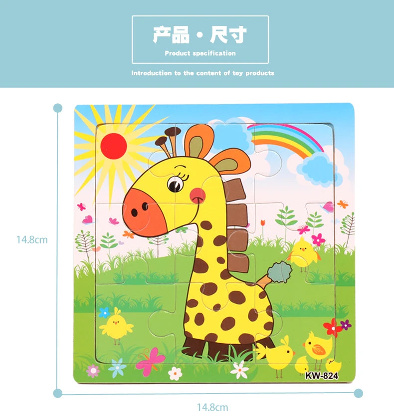 Puzzle en bois pour enfants, 12/9 pièces, véhicule de dessin animé, animaux, apprentissage, jouets éducatifs, cadeau pour enfants, offre spéciale