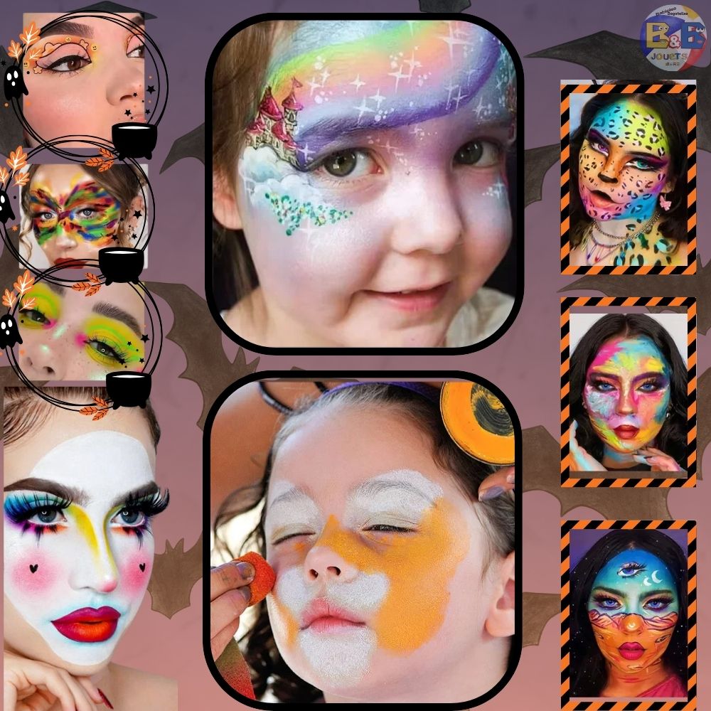 Maquillage halloween professionnelle pour maquillage et tatou fluorescent dans le noir se lave facilement dous pour la peau d'enfant
