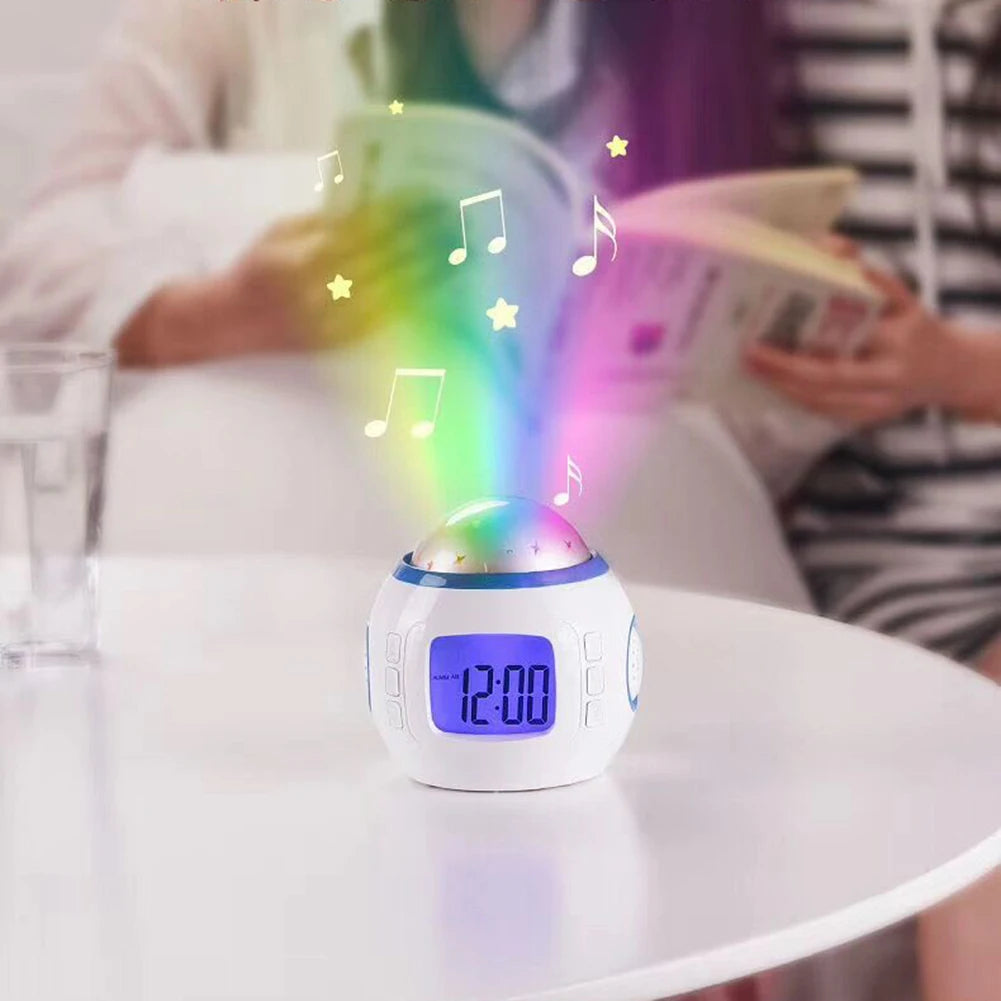 RÉVEIL-VEILLEUSE-PROJECTEUR-MULTICOLORE-MUSICAL