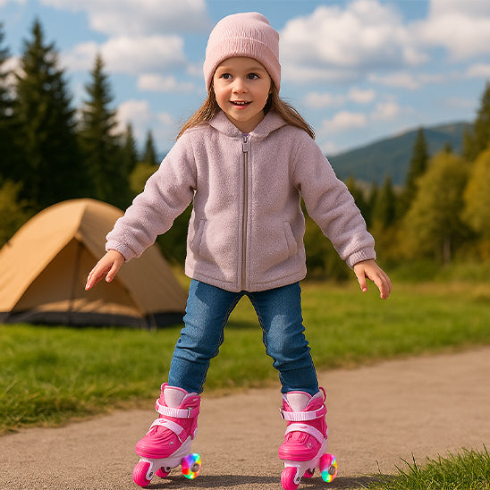 Roller-Enfant-Fille-rose-flash-5-ans-ajustable-lumière-lumineux-