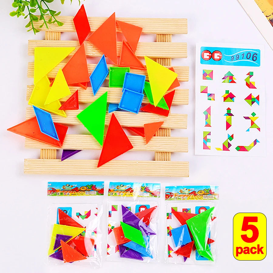 Tangram en plastique de couleurs vives |Petit jouet de poche