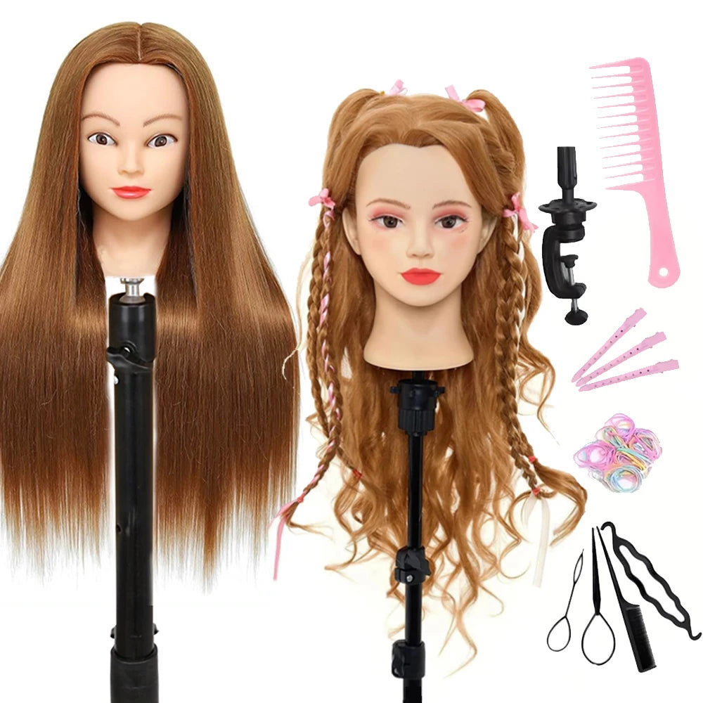TÊTE À COIFFER ENFANT | Cheveux Synthétiques longs+ 11 Accessoires - Dès 4 ans
