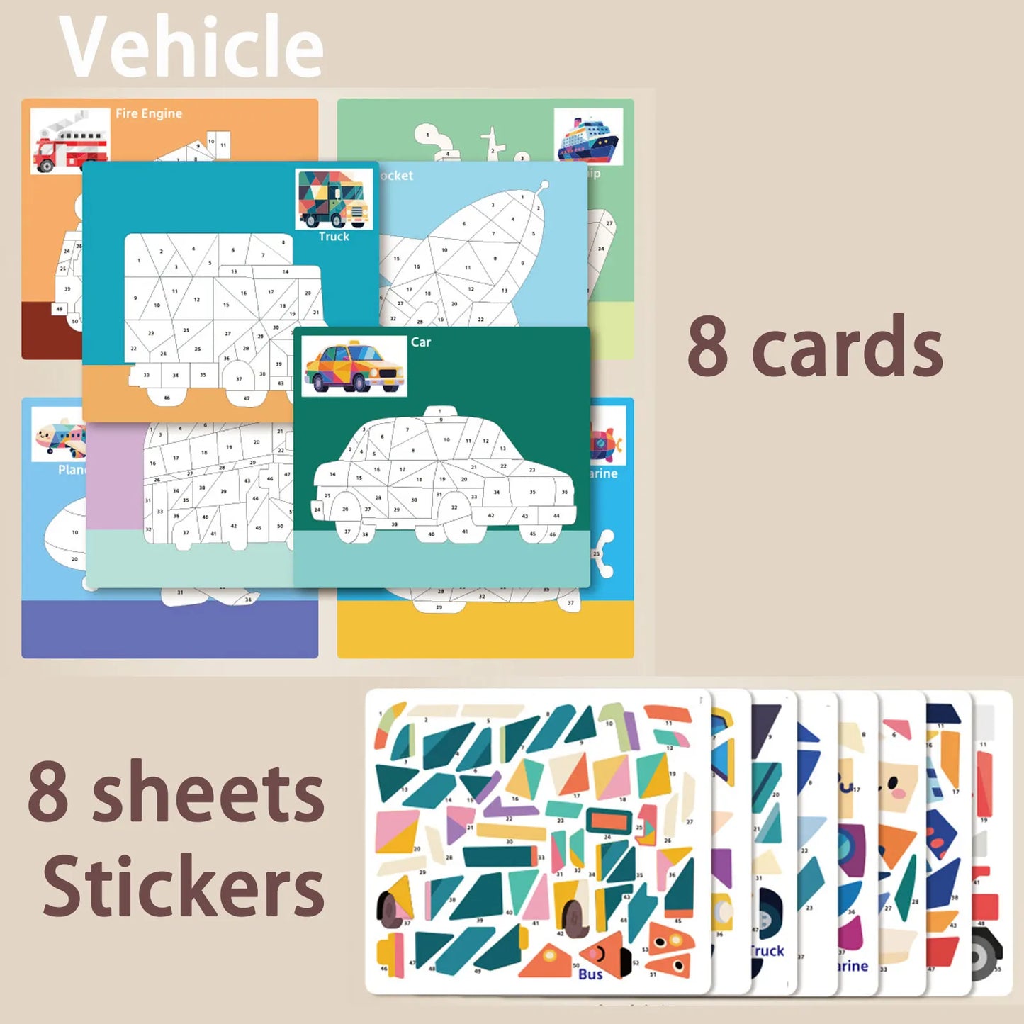 8 Patterns Puzzle Stickers Crafts for Kids Sticker Painting Gift Party Favor Creations Animal Vechile Art Play for Kids' Creativ