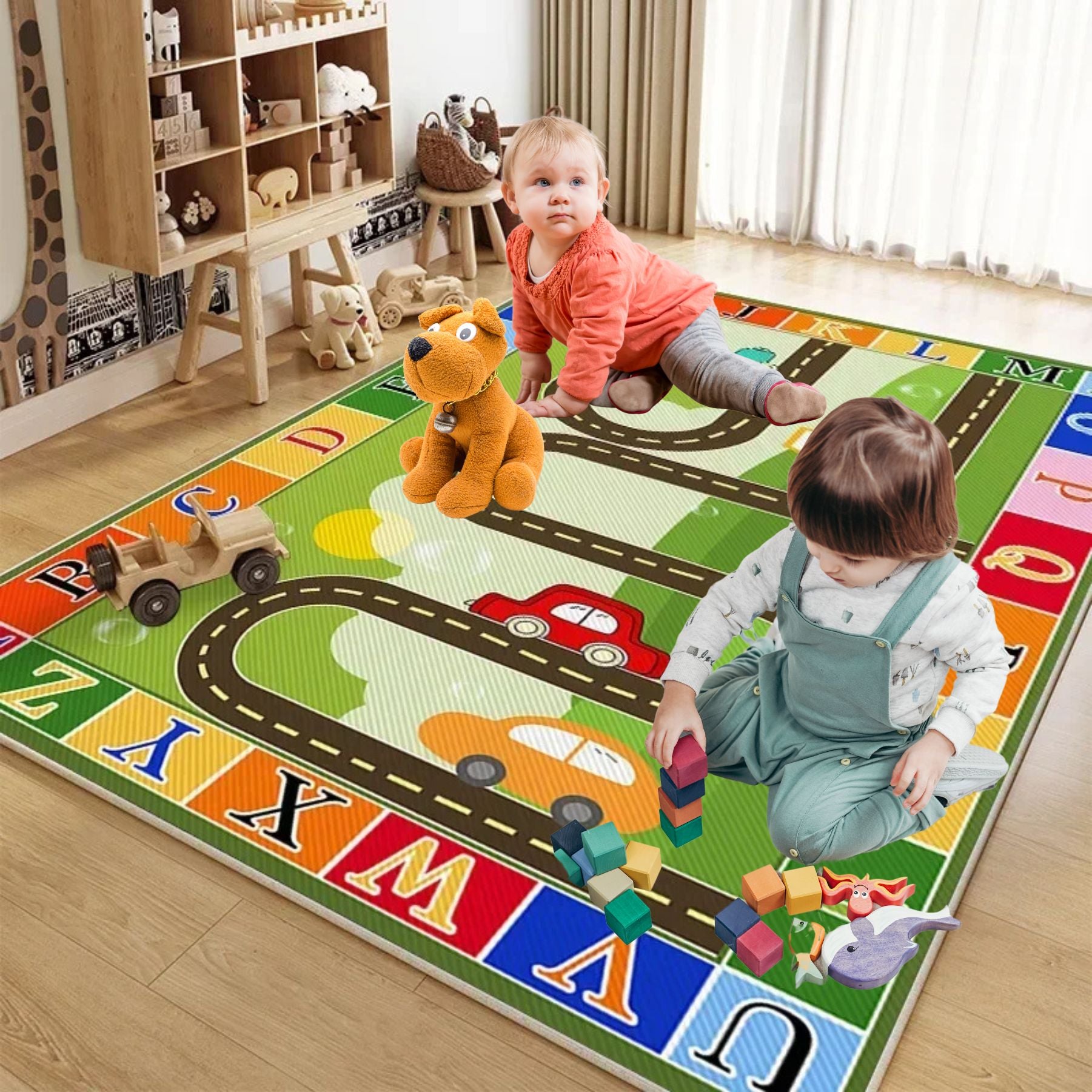 Tapis Circuit Voiture Enfant - Scène Urbaine, Pliable, Antidérapant, Plusieurs Tailles (ex : 100x150 Cm)