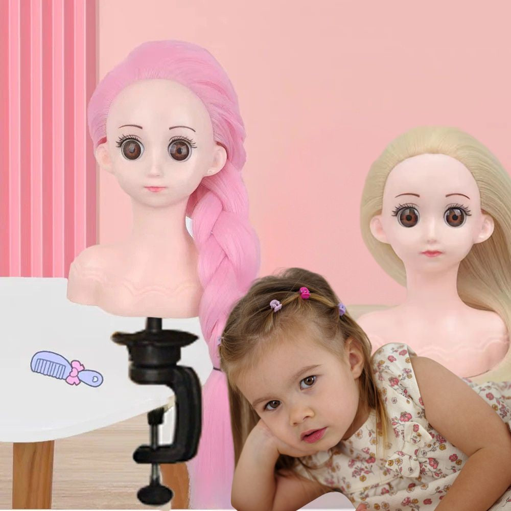 tête à coiffer jouet avec support pince de table pour plus de stabilité et d'autonomie