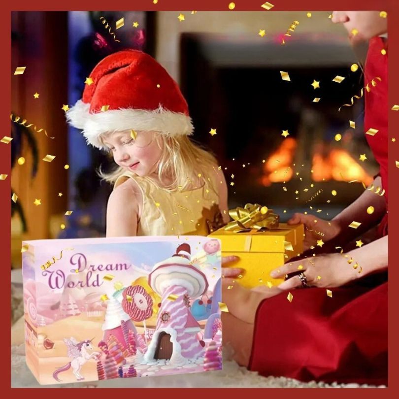 fillette timide de recevoir un magnifique calendrier de l'avent enfant pour fille