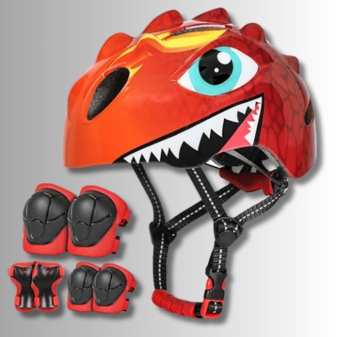 casque-velo-dinosaure-ludique-rouge-kit-complet-enfant-pas-cher