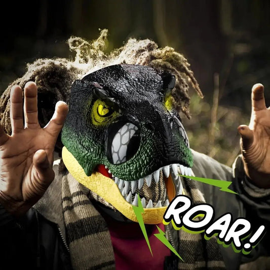 Déguisement dinosaure réaliste masque de tête avec les yeux lumineux et la gueule qui s'ouvre et se ferme