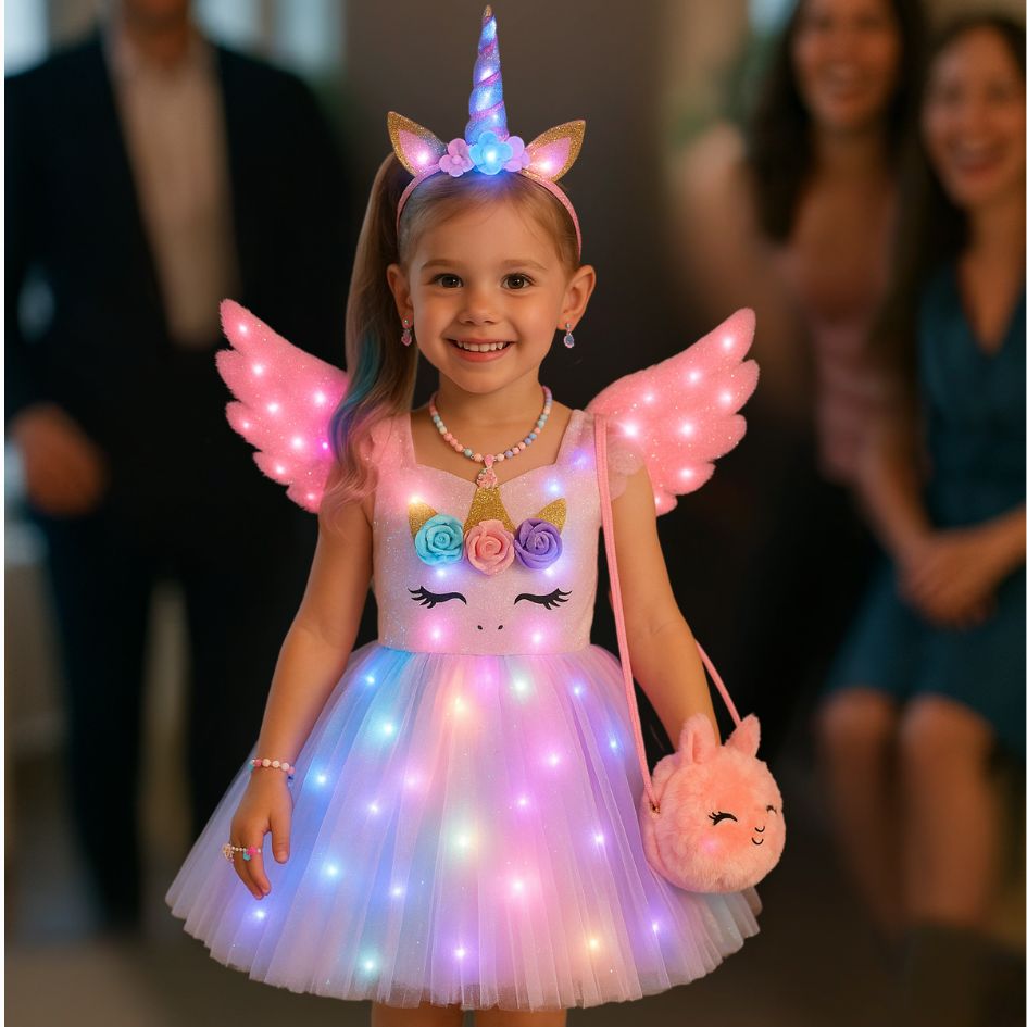 Déguisement Halloween Fille |Déguisement de Princesse-Licorne lumineuse