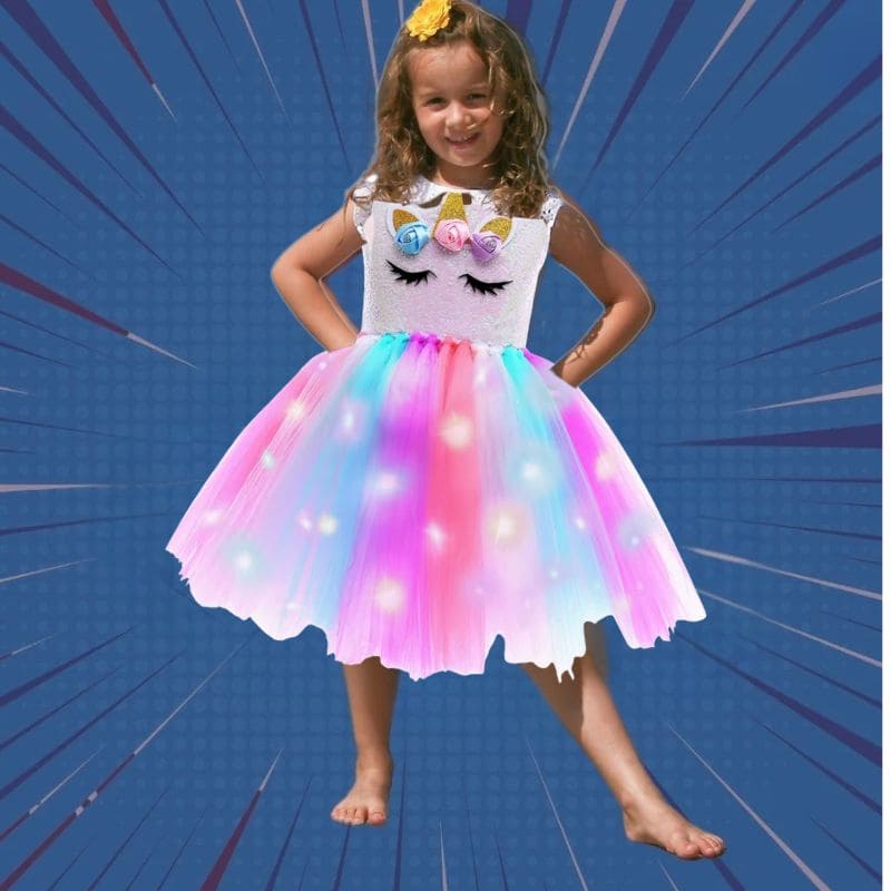 Déguisement princesse et de licorne lumineuse avec lumières LED pour Halloween.