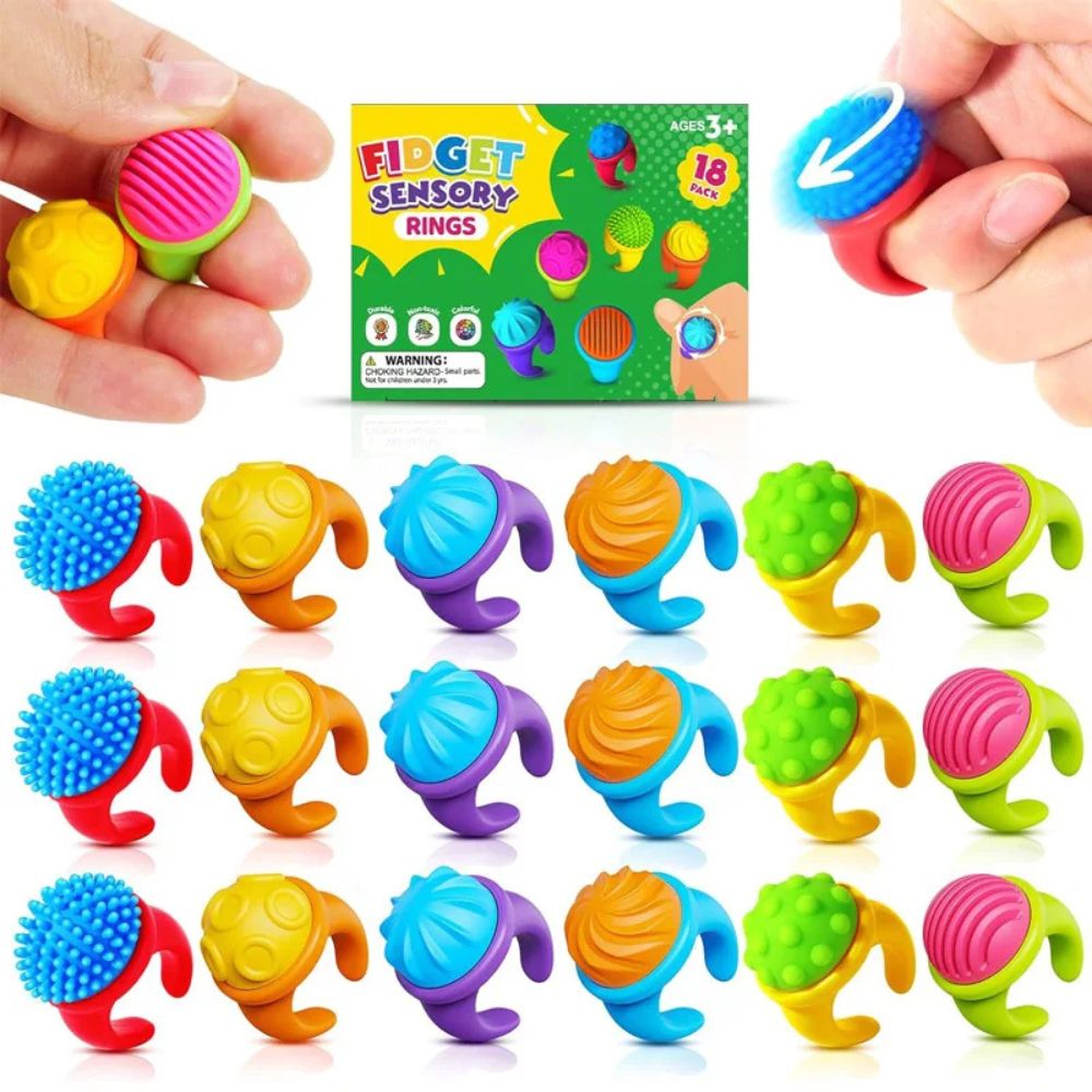 Bague anti stress boîte de 18 idéal pour les sacs à surprises des anniversaires enfant le fidget toy toys de l'heure!