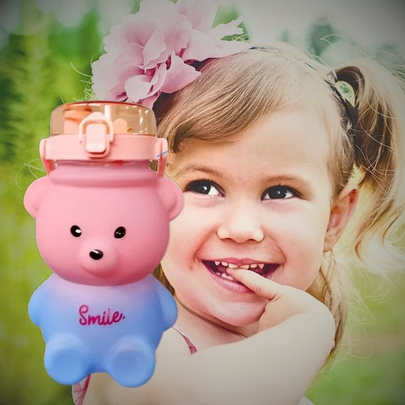 gourde-enfant-ourson-rose-bleu-transportable-bandoulière-