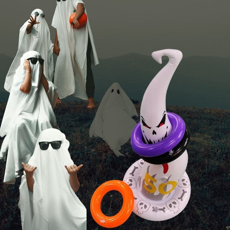 jeux d'Halloween gonflé, chapeau de fantôme crochu cervant de cible pour le lancer des cerceaux