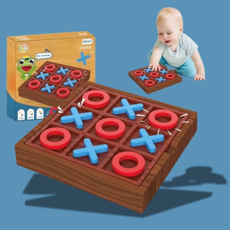 un bambin de 2 ans se pratique à jouer au tic-tac-toe en bois boîte en bois rangement décoratif