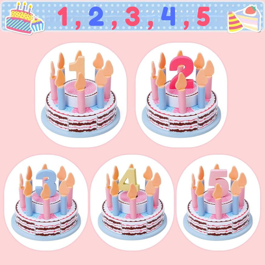 5 gâteaux d'anniversaire avec une chandelle de 1,2,3,4,5 selon l âge de l'enfant un beau cadeau à faire comme jouet cuisine en bois