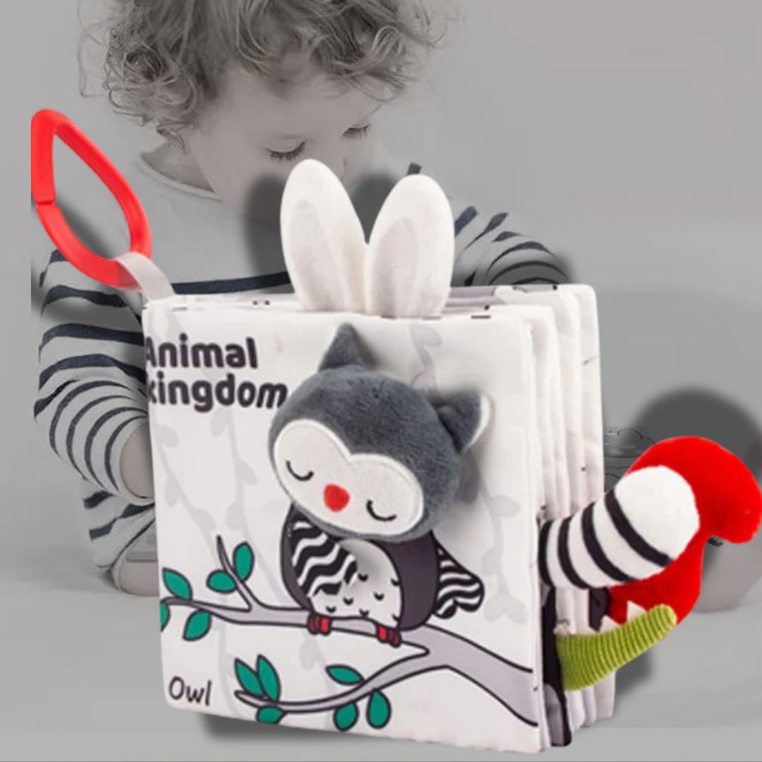 livre-bébé-noir-et-blanc-tissus-règne-animal-HIBOU