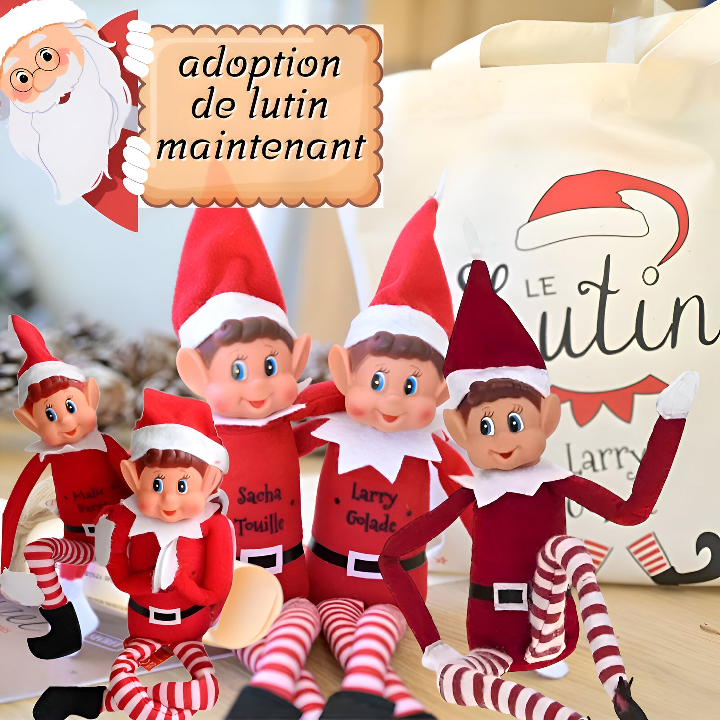 petit groupe de lutin farceur rouge aux longues jambe rayée blanche et rouge en attente d adoption