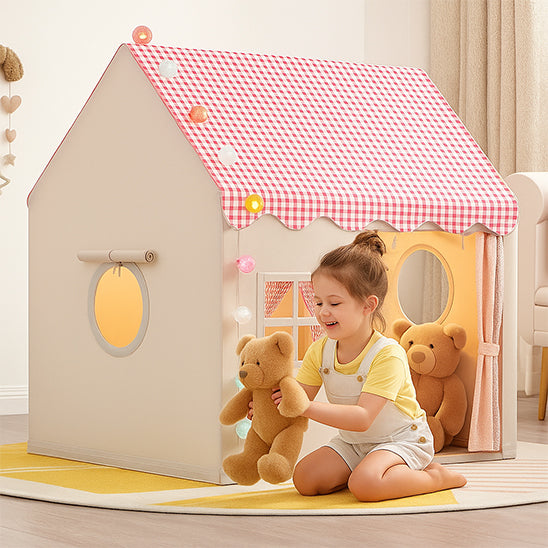 maisonnette-enfant-pliable-ma-cabane-enfant-ROUGE-BEIGE-fille-jeux-créatif