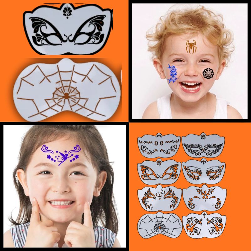 enfants avec des maquillage temporelle fait avec nos pochoirs lavables et réutilisables