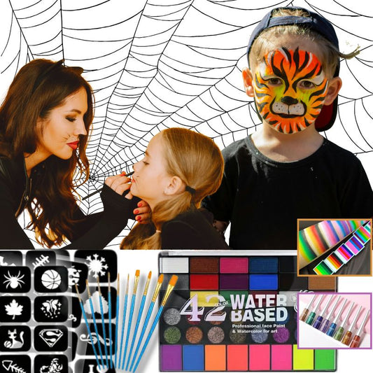 mère maquille ses 2 enfants pour Halloween avec le kit complet de maquillage Halloween enfant + 2 cadeaux gratuits offerts
