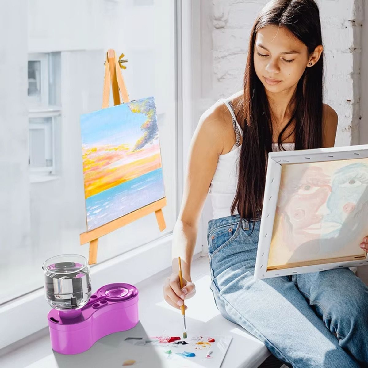 Peinture enfant | Godet pour le nettoyage du pinceau sans dégat🎨👨🏽🎨👩🏻🎨 - JEUX - FOCUS