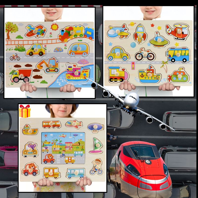 puzzle-en-bois-3D-animaux-thÉmatique-enfant-VOITURE-CAMION-AVION-TRANSPORT