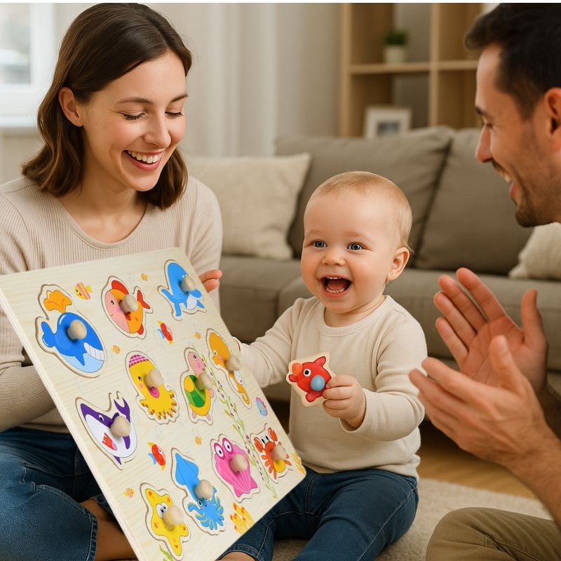 puzzle-en-bois-3D-enfant-poignée-aide-motricite-bébé-11-mois-et-plus