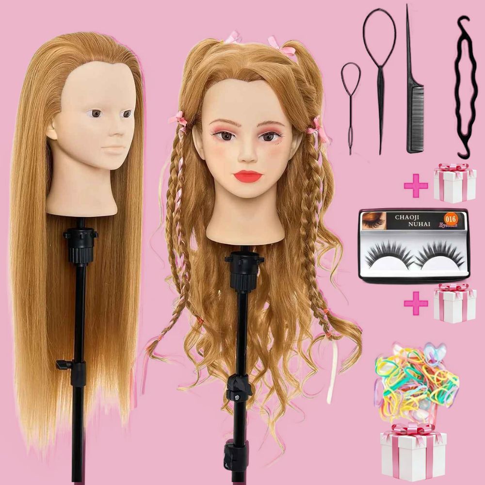 Tête à Coiffer et à Maquiller | Cheveux 60 cm + Faux Cils | Dès 6 ans