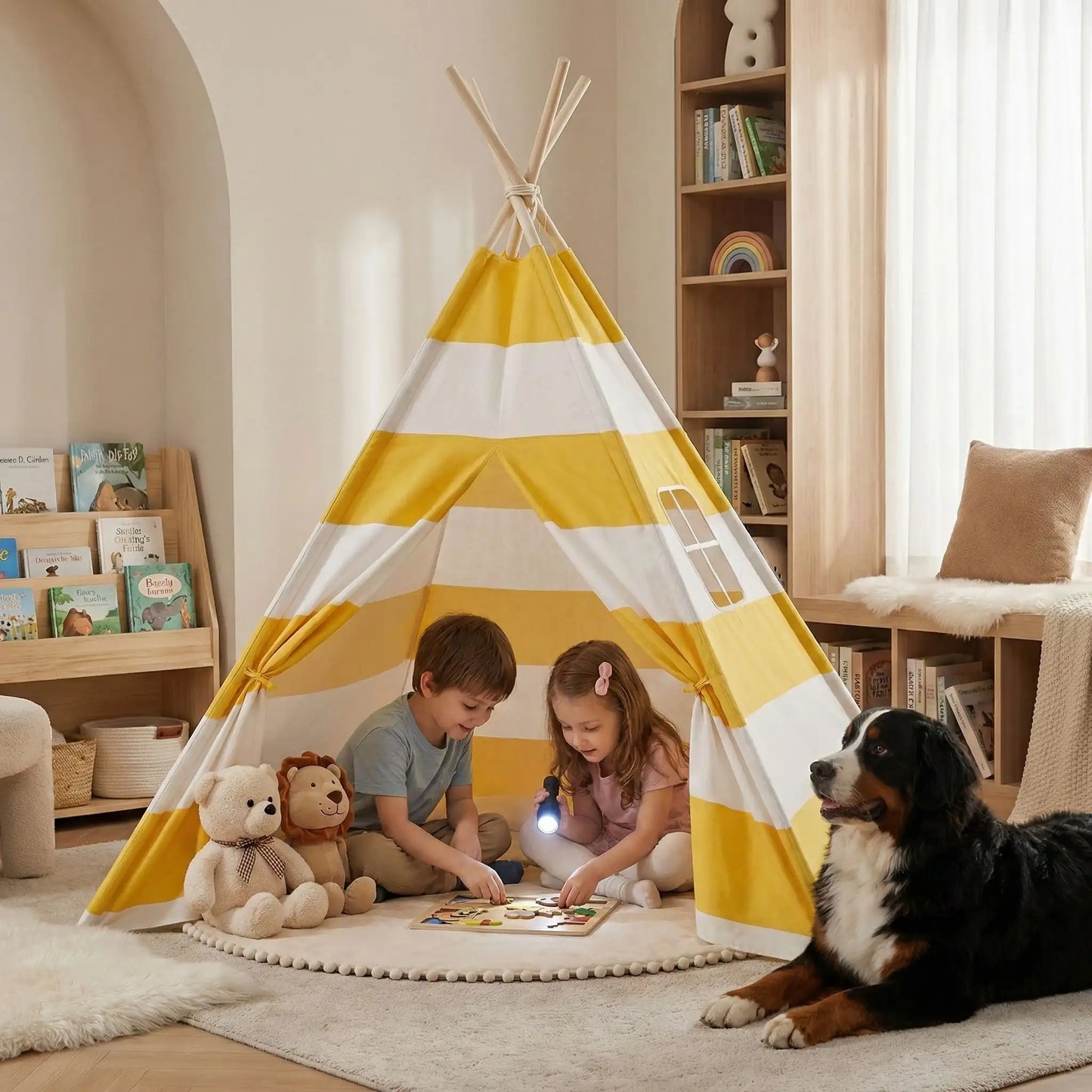 tipi enfant jaune rayé et blanc 4 grandeurs