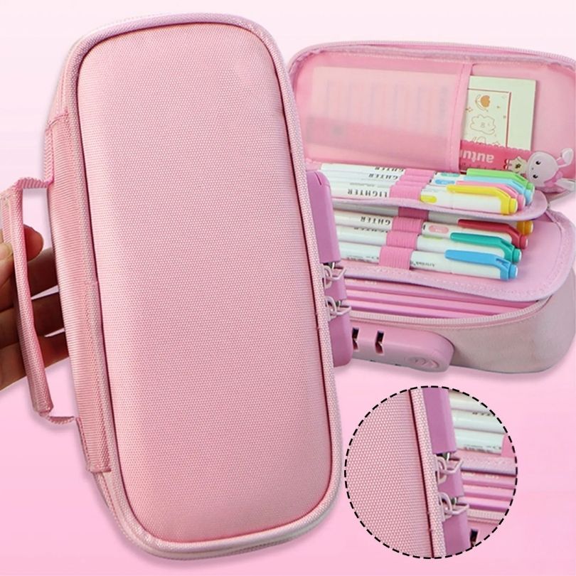 trousse-a-crayons-rose-tissus-rigide-zipper-barrure-Rentrée-scolaire
