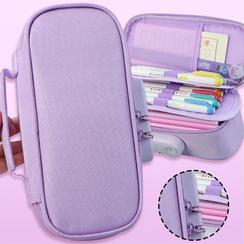 trousse-crayons-scolaire-mauve-barrure-organisation-enfant-prêt-Rentrée-scolaire-