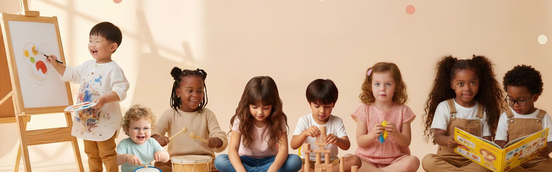 8 enfants heureux avec des jeux et jouets éducatifs axés sur le développement global  des 2 à 14ans