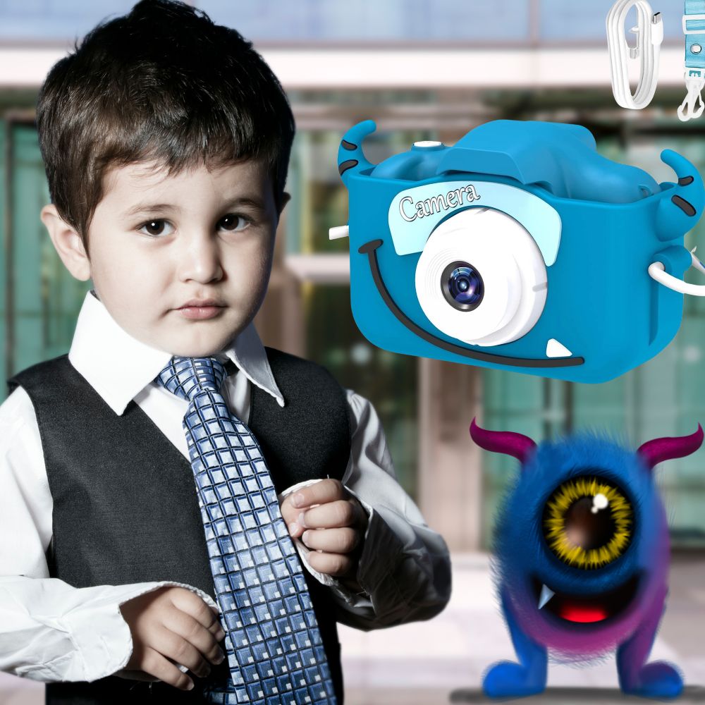 mini appareil photo enfant 3 ans monstre à un oeil bleu