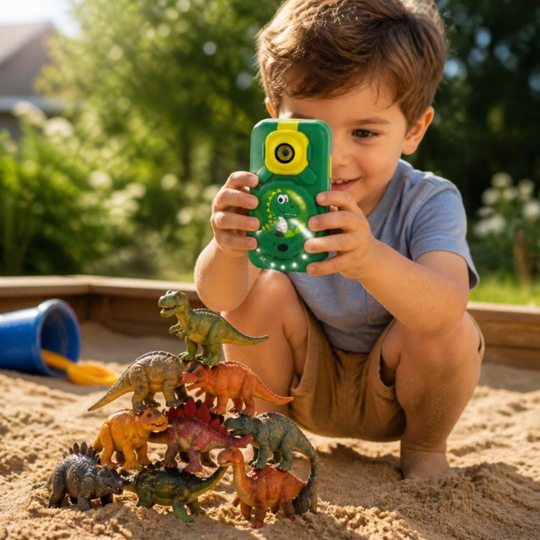 un garçon photographe ses dinosaures avec son appareil photo et microscope enfant 2 en 1 