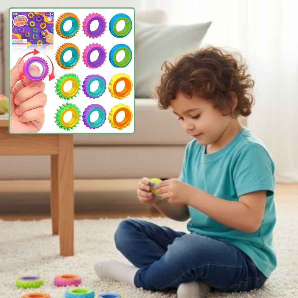 la bague anti stress senrielle fluo mobile est fascinante pour Léo 