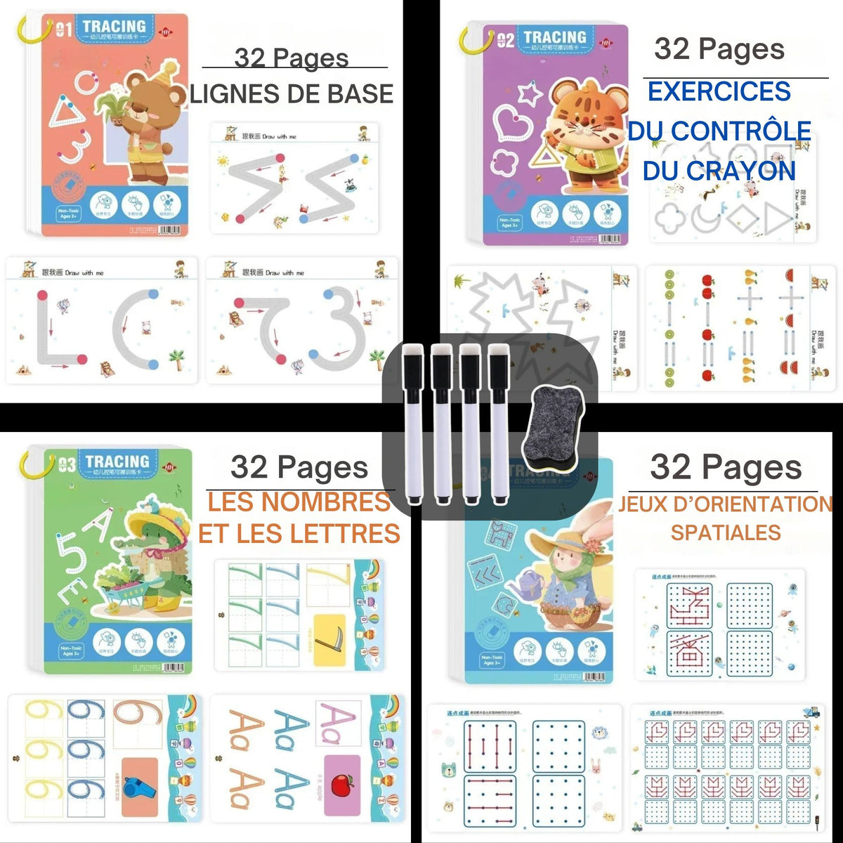 cahier d'écriture effaçable pour enfant préscolaire