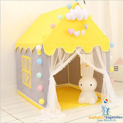 Cabane-enfant-pour-jouer-4-amis-jaune-et-gris