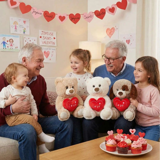 2 grand-pères fête en offrant leur cadeaux st-valentin aux petits enfants