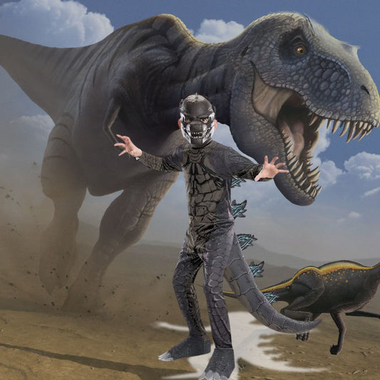 DéGUISEMENT-DINOSAURE-noir-avec-masque-préhistorique-enfant