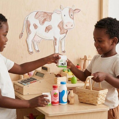 dinette en bois pour jeu d'imitation  4 bouteilles de lait jouets en bois de collection